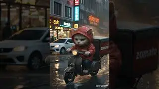 🐱💨 Cool Cat Rides Scooter in the Rain | Cinematic Slow Chase#animation #cat #catvideos#cuteanimation