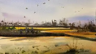 Paint a simple landscape without drawing (live commentary)