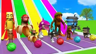Long Slide Game With Cow Elephant Gorilla Hippopotamus Tiger 3d Animal Game Funny 3d Animals