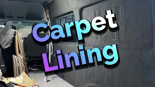 Installing 4 way stretch carpet in the camper van and installing the 240v hook up point