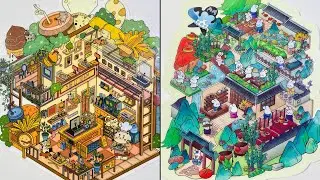 [ASMR]Use stickers to diy a cat fast food restaurant, bakery, green rabbit home, ancient restaurant~