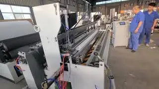 Automatic core feeding double embossing toilet paper roll rewinding machine WhatsApp +8618339233758