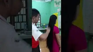 pink dress girl super long hair cut off