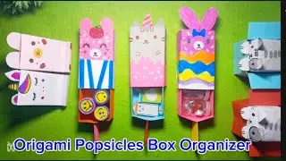 DIY Origami Paper Popsicles Box Organizer #BacktoSchoolCraft #Pusheen Cat Bunny & Bear Box