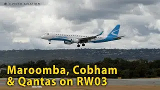 Maroomba (VH-QQK), Qantas (VH-EBA) & Cobham (VH-ULH) arrive, Qantas (VH-VXF) departs RW03.