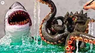 How to Make ZOMBIE SHARK vs KRAKEN Diorama, Resin, Polymer Clay