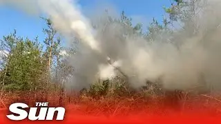 Russian artillery fire mortars at Ukrainian positions in the north