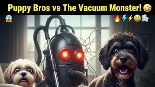 Puppy Bros vs The Vacuum Monster!#PuppyBros #FunnyDogs #VacuumAttack #AJandBarney #DogComedy #Fyp