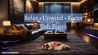 Soft Piano for Relaxation & Focus | Cozy Evening Ambience with a Sleeping Cat