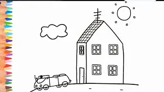 Peppa pig House drawing, Peppa pig Colouring sheets, easy drawing 