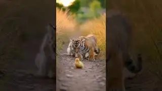 A Tiger and a Kitten Discover a Bird on a Sunny Window Sill #cuteanimals #wildlife #pets