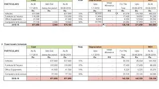 fixed assets schedule/ schedule of non current assets