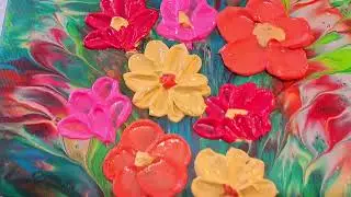 Duble Dip With Flowers - Acrylic Pouring - Fluid Art