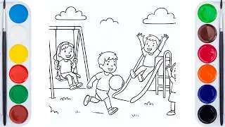 How to Draw Kids Playing in the Park 🛝🌳 | Easy Drawing for Kids Step by Step