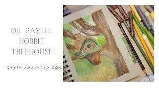 Hobbit Treehouse Oil Pastel Painting