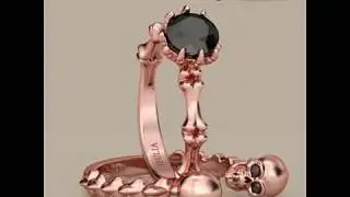 Jeulia Rose Gold-Tone Two Skull Round Cut Black Diamond Skull Ring- Jeulia.com