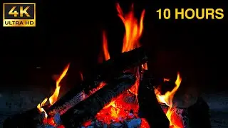 Fireplace Ambience 10 Hours 4K - Cozy Burning Logs & Crackling Fire Sounds for Sleep, Study, Relax