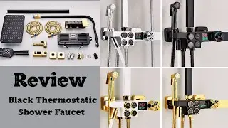 Black Thermostatic Shower Faucet Set featuring Smart Temperature Display Rainfall System Bidet Spray