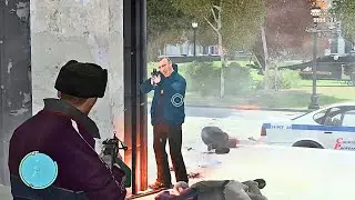 GTA 4 - NIKO - SHOOTOUT AT MUSEUM - FIGHT WITH DINOSAUR + SIX STARS
