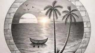 “Beautiful Beach Pencil Sketch | Realistic Drawing Step by Step” pencil drawings drawing 
