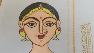 ✨🔥Free (class : 33) Fabric painting course|| madhubani girl Face Detailing #fabricpainting #freeclas