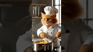 Fluffy orange cat cooking spaghetti 🍝😍 #orangecat #cat #catcooking #catvideos