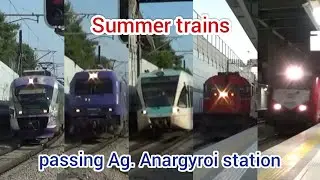 Trains passing through Aghioi Anargyroi station (June, July 2019)