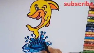 How to draw Dolphin Fish🐬 with O Shape, Easy step by step for kids | डॉल्फिन का चित्र बनाना सिखें