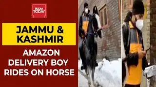 Amazon Delivery Man Rides Horse Amid Snowfall In Srinagar To Drop Off Order; Viral Video