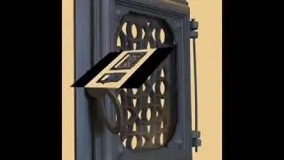 Cast iron door to the tile stove, fireplace, kitchen