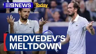 'All hell breaks loose': Russian tennis star's major meltdown at US Open | 9 News Australia