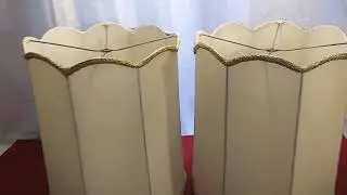 VINTAGE PAIR of MID CENTURY MODERN GOLD TRIM SILK LAMPSHADES