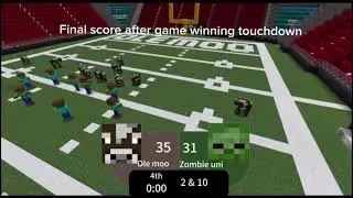 Final score of zombie uni vs ole moo after game winning touchdown #football #mcaa #minecraft