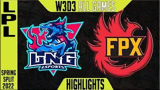 LNG vs FPX Highlights ALL GAMES | LPL Spring 2022 W3D3 | LNG Esports vs FunPlus Phoenix