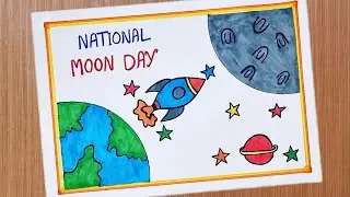 National Moon Day Poster Drawing Easy // Chandra Dinam Drawing // International Moon Day Drawing