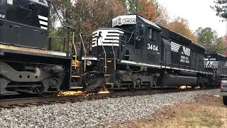 Train Norfolk Southern SD40-2 Extreme Wheel Slip Grinds the Rails Again 