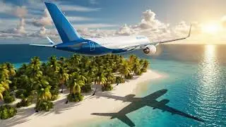 Travel Agency Advertisement Video | Airplane Over Ocean Stock Footage