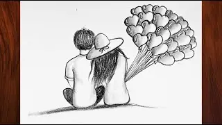 How To Draw Valentine's Day 💝 | Couple holding balloons drawing | Romantic | Valentine | Drawing