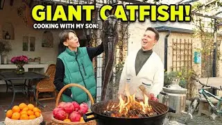 GIANT CATFISH on Open Fire! 🔥 Outdoor Cooking with My Son + Traditional Samovar Tea