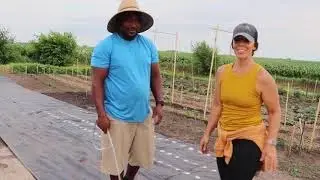 How to make holes in landscaping fabric - The Hobo Can (farmsteading vlog)