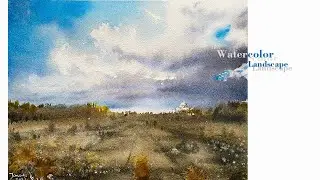 How to paint blue sky and white clouds with watercolor