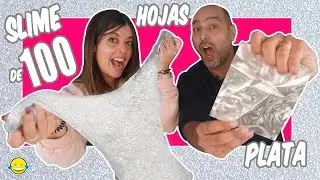 MEZCLANDO 100 HOJAS de PLATA EN UN SLIME!! Mixing 100 SILVER Paper into a giant clear slime!