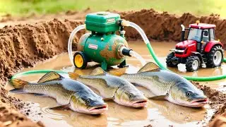 Catch fish using mini diesel engine water pump for fish | fishing exciting | diy tractor