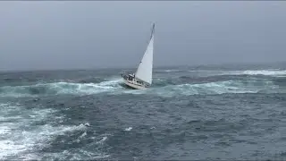 Sailing through the Tweed Bar today