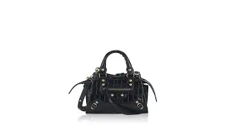 Balenciaga Crocodile Effect Classic Gold Neo Nano City Black