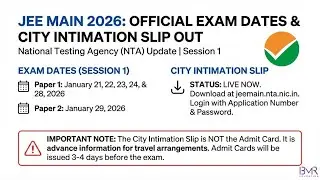 JEE Main 2026 Exam Dates OUT 🚨 | City Intimation Slip Released | Check Dates & Shifts