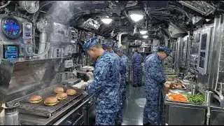How US Submarine Cooks Handle Rush Time Inside Narrow Kitchen Deep Underwater