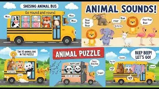 Animal Bus Sounds & Puzzles 🧩 Wheels on the Bus + 10 Little Pandas | Lalafun Nursery Rhymes