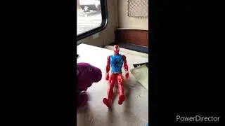 Barney, Batman, and Spider-Man are checking out the RV