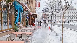 Prima zăpadă, pe Calea Victoriei din București